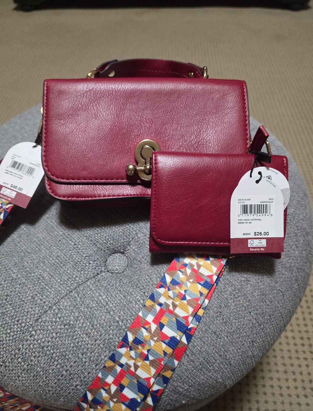 NWT 2pc Bundle Women's Red Leather Crossbody Bag with Matching Wallet